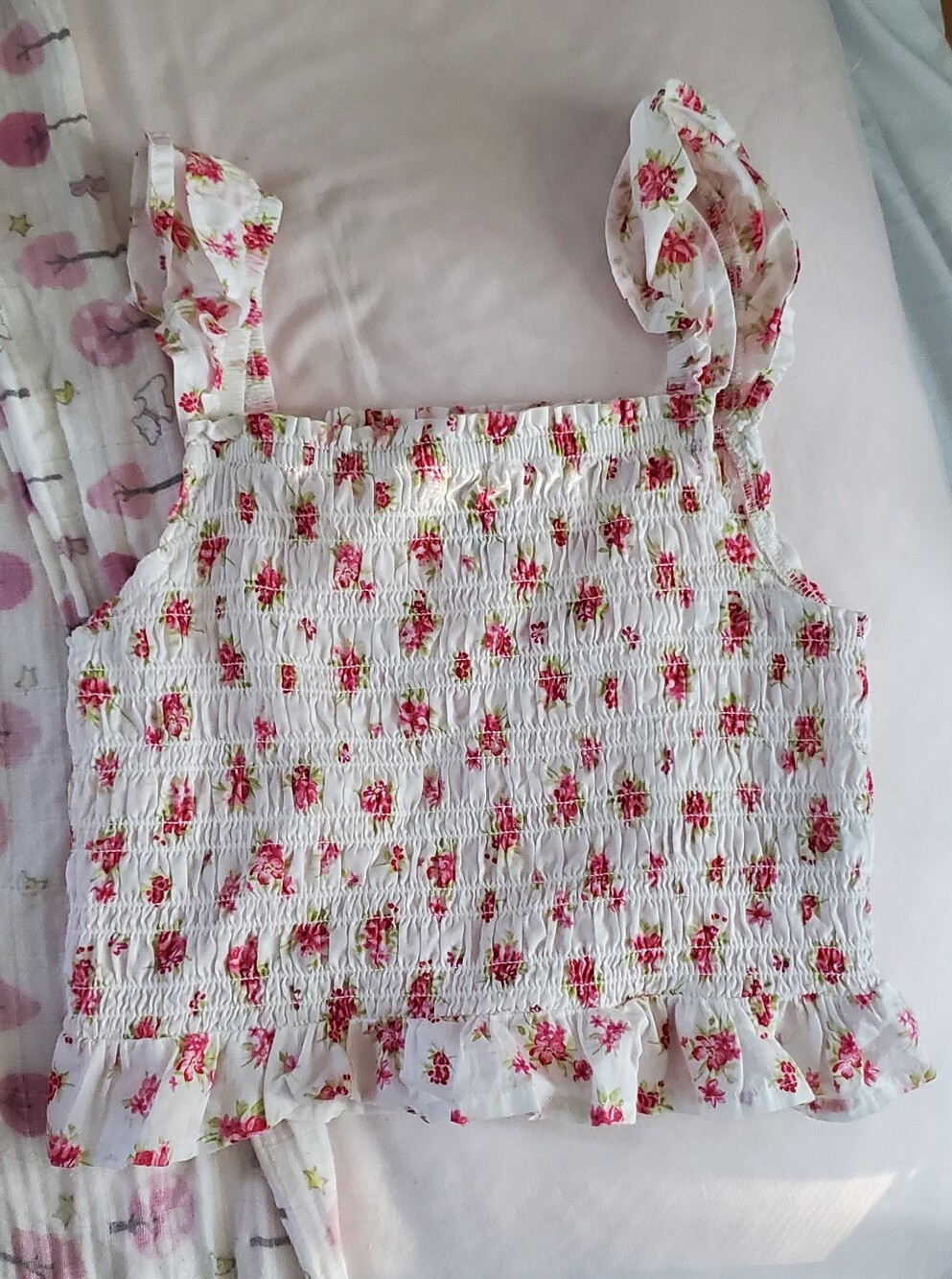 White Floral Smocked Ruffle Tank Top, Childrens Place